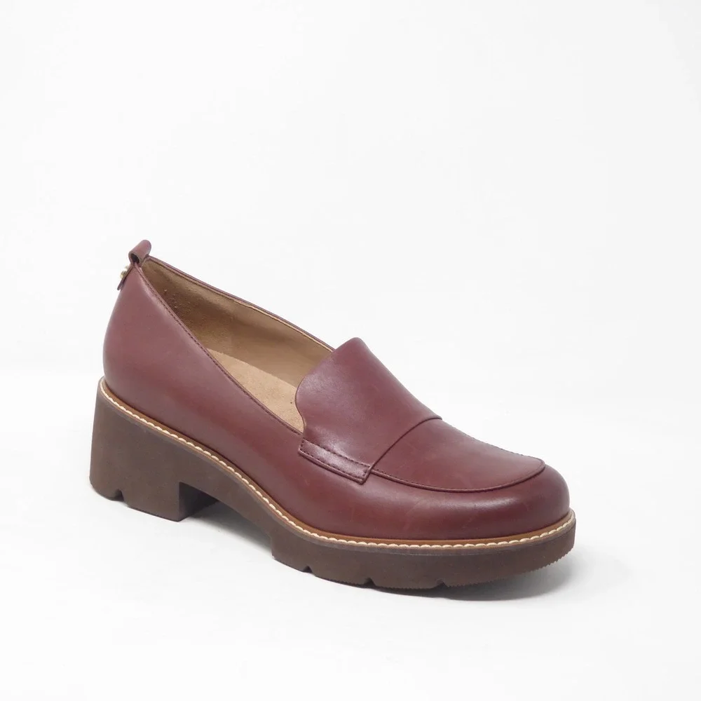 Naturalizer Women Loafers Burgundy Darry Leather Platform Lug Sole 8.5M